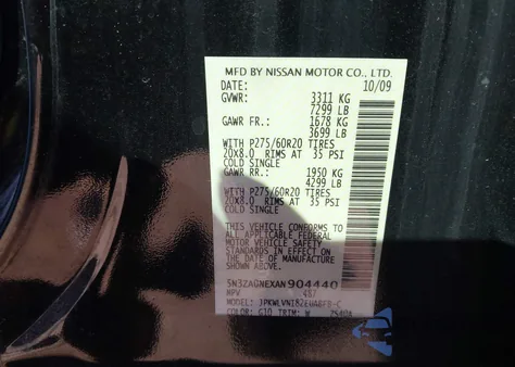 2010 Infiniti Qx56 z USA, uszkodzony, nr VIN 5N3ZA0NEXAN904440